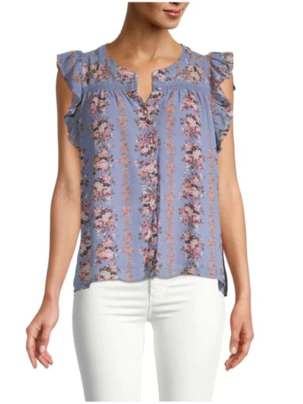 Emmie Rose NWT Women's Lavender/Pink/Green Floral Ruffled Sleeves Top, Medium